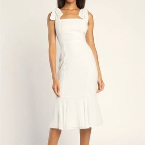 Lulus Bimini Swiss Dot Midi Dress in White